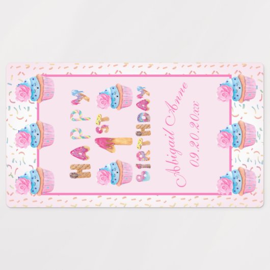 かわいい女の子カップケーキHappy 1st Birthday Labels ラベル (デザイン1)