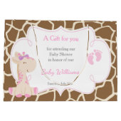 かわいい女の子キリン赤ちゃんシャワーありがとう ラージペーパーバッグ (裏面)