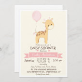 かわいい女の子キリン、ジャングル動物園の動物の赤ちゃんシャワー 招待状 (正面/裏面)