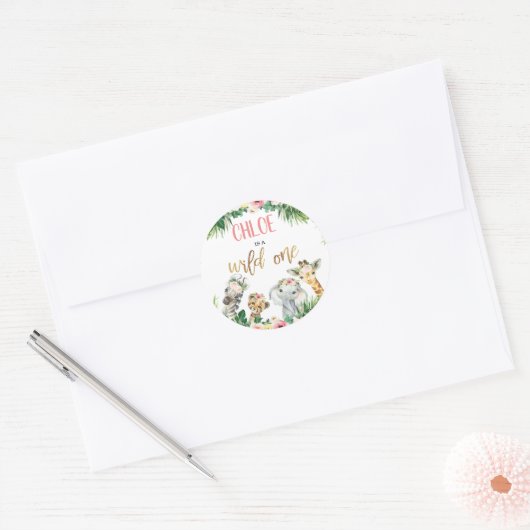 かわいい女の子サファリをテーマにした誕生日パーティーのお気に入り ラウンドシール (封筒)