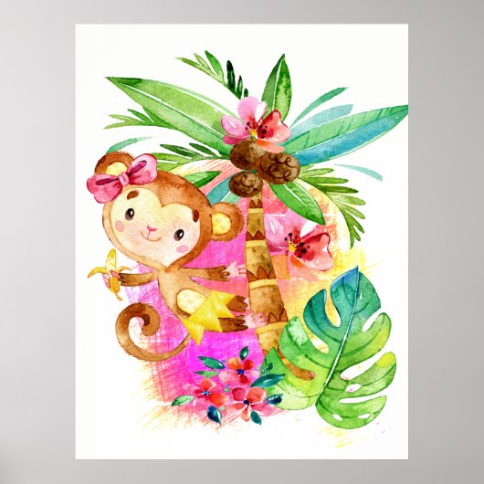かわいい女の子サルが木に登る ポスター (正面)