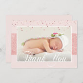 かわいい女の子サンキューピンクローズグリッター | フォト 案内状 (正面/裏面)