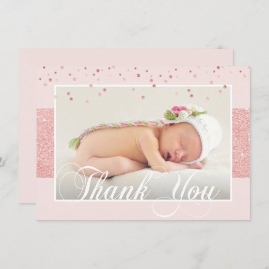 かわいい女の子サンキューピンクローズグリッター | フォト 案内状 (正面/裏面)