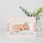 かわいい女の子サンキューピンクローズグリッター | フォト 案内状 (スタンド正面)