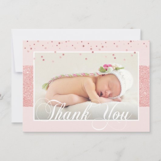 かわいい女の子サンキューピンクローズグリッター | フォト 案内状 (正面)