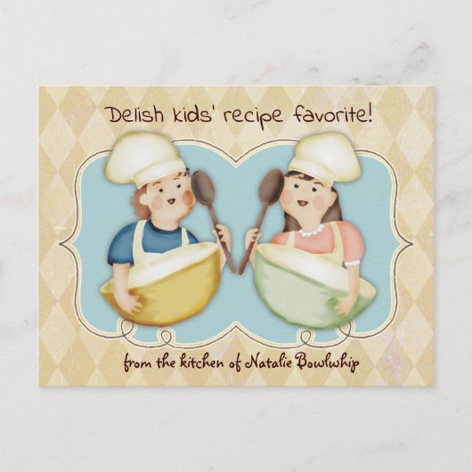 かわいい女の子シェフキッズ料理レシピカード ポストカード (正面)