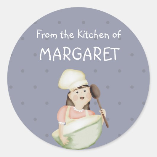 かわいい女の子シェフハットミキシボウルベーカリー食品キック… ラウンドシール (正面)
