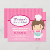 かわいい女の子シェフ料理ベーキング誕生会 招待状 (正面/裏面)