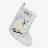 かわいい女の子シャム猫の漫画のポープリントペット スモールクリスマスストッキング (正面 (吊り時))