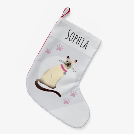 かわいい女の子シャム猫の漫画のポープリントペット スモールクリスマスストッキング (正面 (吊り時))