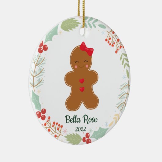 かわいい女の子ジンジャーブレッド女の子のパーソナライズされたクリスマス セラミックオーナメント (右)