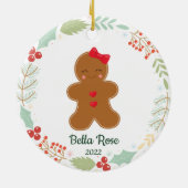 かわいい女の子ジンジャーブレッド女の子のパーソナライズされたクリスマス セラミックオーナメント (裏面)