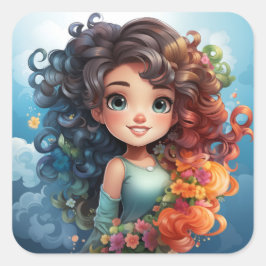 かわいい女の子ステッカー スクエアシール