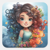 かわいい女の子ステッカー スクエアシール (正面)