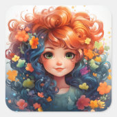 かわいい女の子ステッカー スクエアシール (正面)