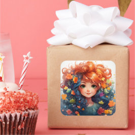 かわいい女の子ステッカー スクエアシール