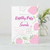 かわいい女の子ストロベリーピンク誕生日パーティー 招待状 (スタンド正面)