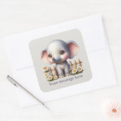 かわいい女の子ゾウにメッセージを追加 スクエアシール (封筒)