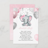 かわいい女の子ゾウの風船ブックス赤ちゃんシャワー エンクロージャーカード (正面/裏面)