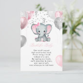 かわいい女の子ゾウの風船ブックス赤ちゃんシャワー エンクロージャーカード (スタンド正面)