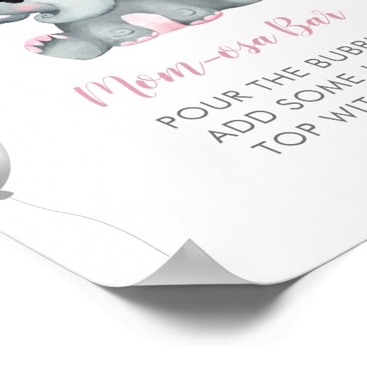 かわいい女の子ゾウの風船ベビーシャワー桃佐 ポスター (角)