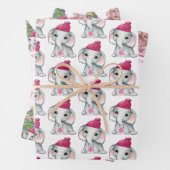 かわいい女の子ゾウ写真名クリスマスピンク ラッピングペーパーシート (インサイチュ)