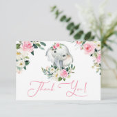 かわいい女の子ゾウ明るいピンクのフローラ赤ちゃんシャワー サンキューカード (スタンド正面)