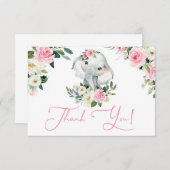 かわいい女の子ゾウ明るいピンクのフローラ赤ちゃんシャワー サンキューカード (正面/裏面)