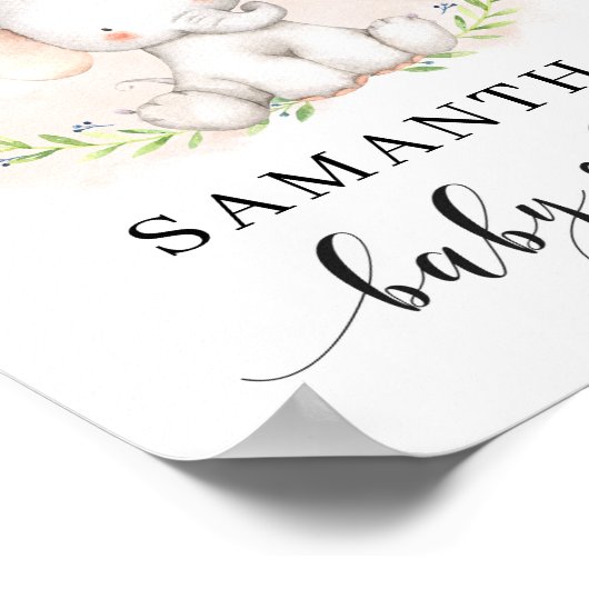 かわいい女の子ゾウ赤ちゃんシャワー歓迎サイン ポスター (角)