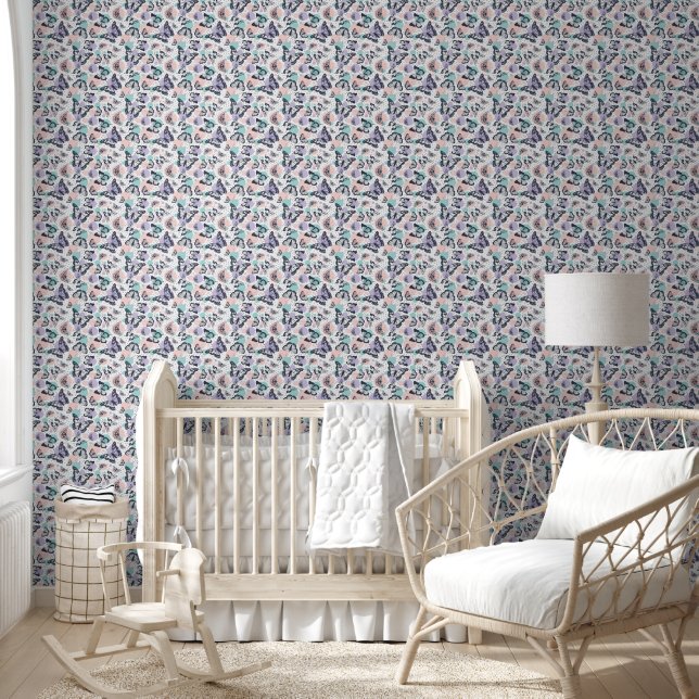 かわいい女の子タイル蝶パターン子供部屋 壁紙 (キッズ)