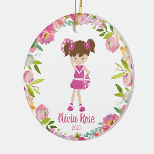 かわいい女の子チアリーダーピンクのクリスマスオーナメント セラミックオーナメント (左)