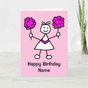 かわいい女の子チアリーダーピンク誕生日カード カード