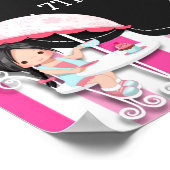 かわいい女の子ティーパーティー誕生日ピンクウェルカムサイン ポスター (角)