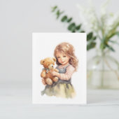 かわいい女の子テディベアウォーターイラストレーション ポストカード (スタンド正面)