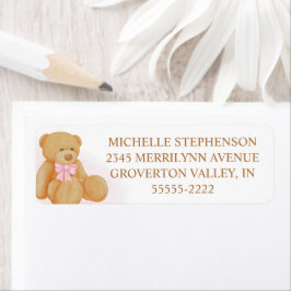 かわいい女の子テディベアピンク弓ラベル ラベル