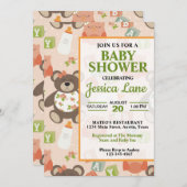 かわいい女の子テディベアベビーシャワー招待状 招待状 (正面/裏面)