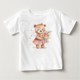 かわいい女の子テディベアベビーtシャツ ベビーTシャツ