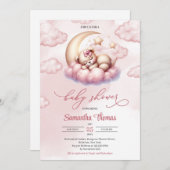 かわいい女の子テディベア月の上で眠っている 招待状 (正面/裏面)