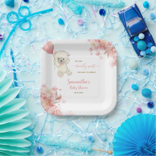 かわいい女の子テディベア水の色ピンクの赤ちゃんシャワー ペーパープレート (パーティー)