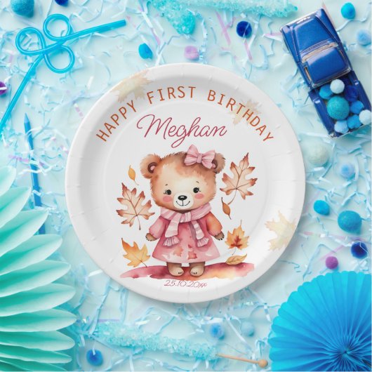 かわいい女の子テディベア誕生日パーティー食器 ペーパープレート (パーティー)