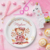 かわいい女の子テディベア誕生日パーティー食器 ペーパープレート (パーティー)