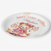 かわいい女の子テディベア誕生日パーティー食器 ペーパープレート (アングル)