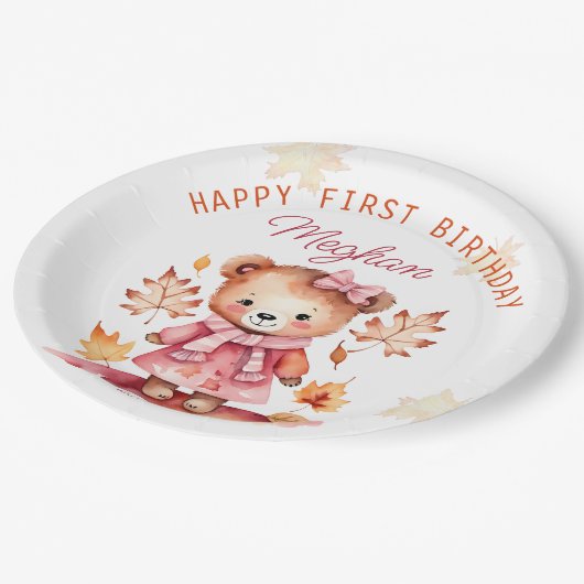 かわいい女の子テディベア誕生日パーティー食器 ペーパープレート (アングル)