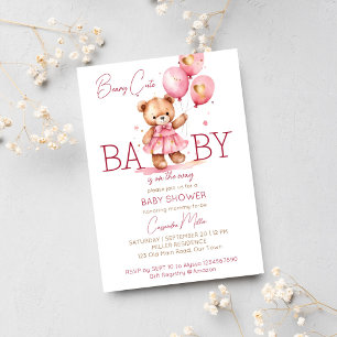 かわいい女の子テディベア赤ちゃんシャワーテンプレート 招待状