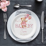 かわいい女の子テディベア赤ちゃんシャワー食器 ペーパープレート<br><div class="desc">可愛い女の子テディベビーシャワー食器テンプレートパーソナライズされたプレート、かわいいフワフワの女の子テディベアピンクのドレスとピンクの弓ピンクのバルーン赤ちゃんシャワーテンプレート招待、テディベアをテーマにした女の子の赤ちゃんシャワー紙プレート。</div>