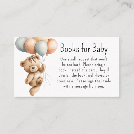 かわいい女の子テディベア風船ブックスベビー エンクロージャーカード (正面)