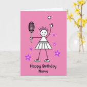 かわいい女の子テニス選手ピンク誕生日カード カード (黄色い花)