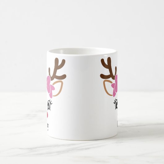 かわいい女の子トナカイのピンクの弓クリスマスマグ コーヒーマグカップ (中央)