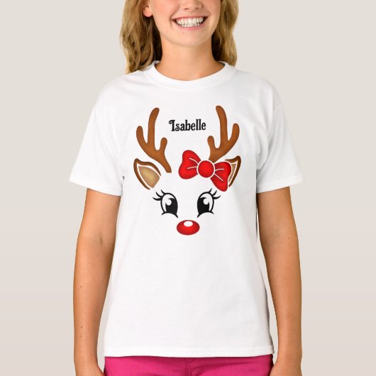 かわいい女の子トナカイの顔Tシャツ Tシャツ (正面)