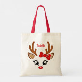 かわいい女の子トナカイ顔と名前 トートバッグ (裏面)